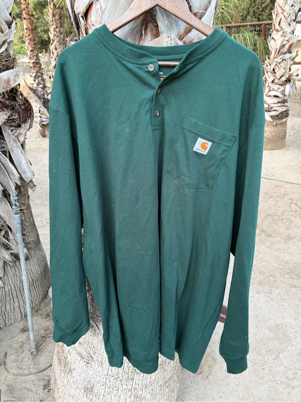 Carhartt Men's Dark Green Henley Crewneck Pocket Sweater